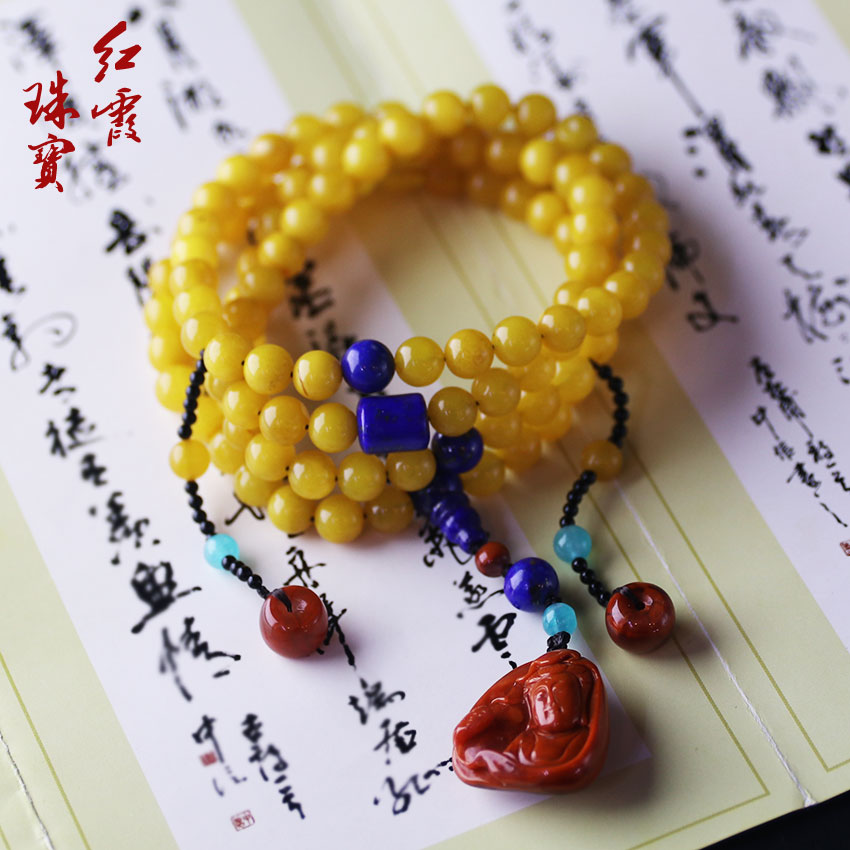 蜜蜡佛珠108粒挂链,挽链